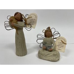 2 Willow Tree Angel Of Friendship Dog & Angel of Kindness Cat Ornaments Demdaco